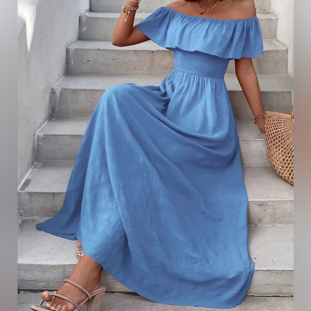 Blue Off-the-Shoulder Sundress